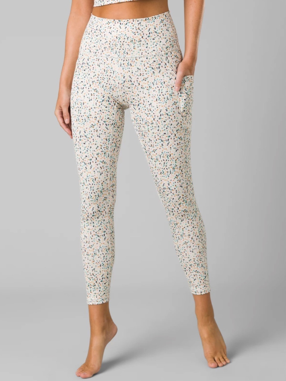 PrAna Becksa 7/8 Activewear Leggings White Colorful Speckles Size Small *Flaw